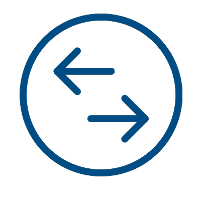 blue icon of arrows in a circle